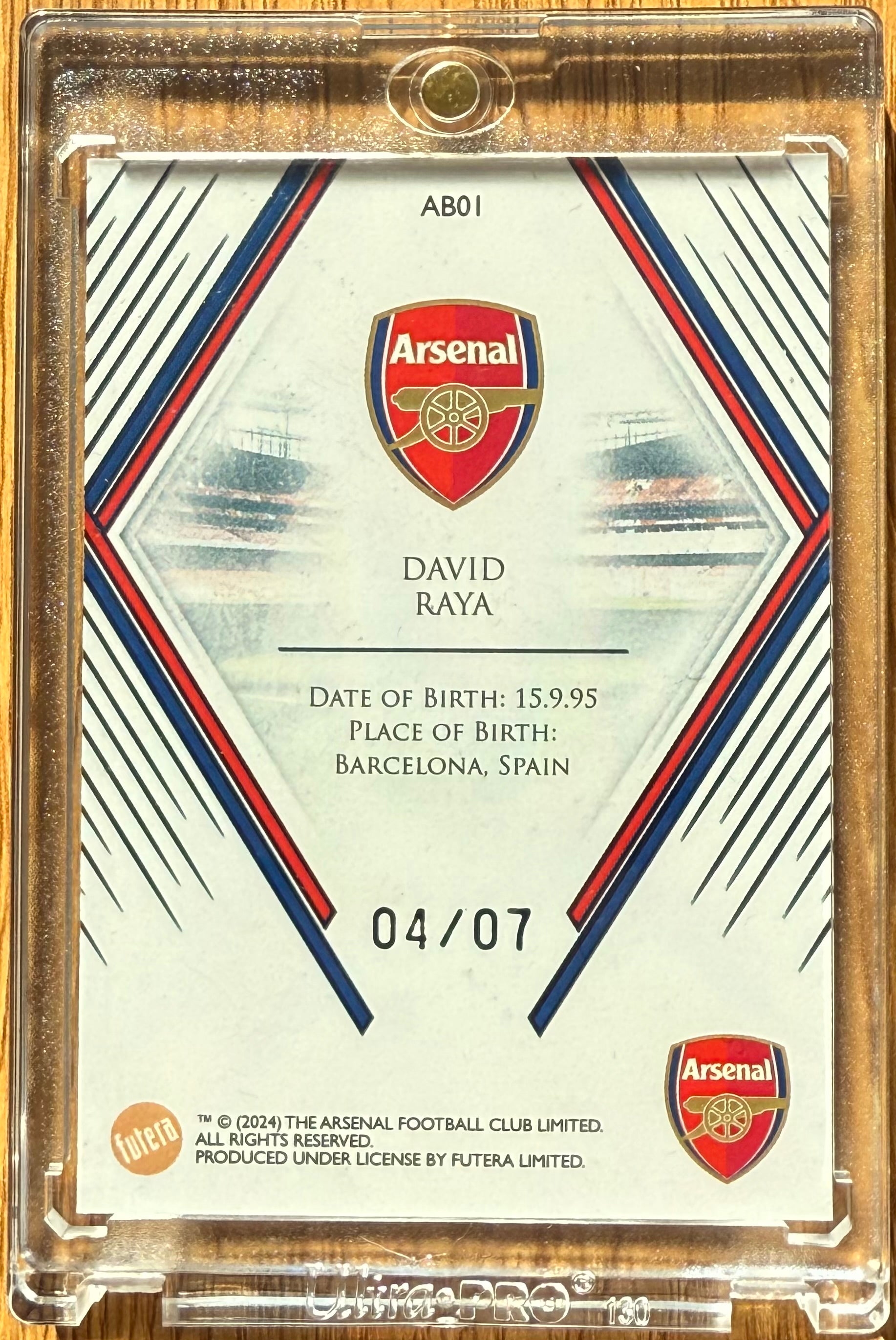 David Raya – Arsenal FC – Futera 2024 – 04/07 – Ultra Rare Base Card