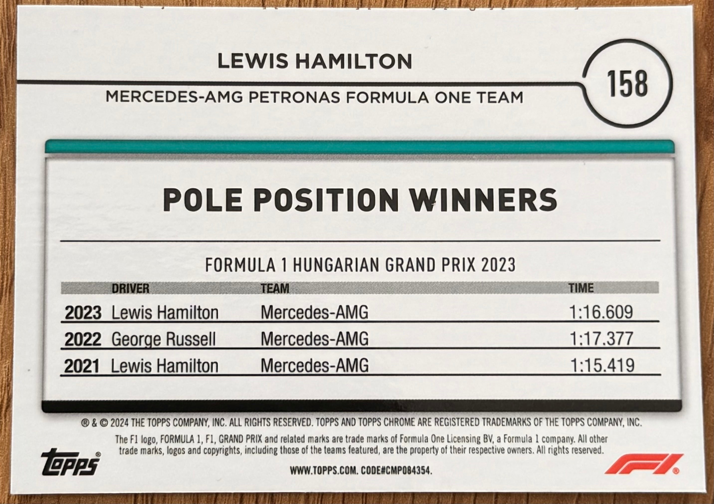 Topps Chrome F1 2024 – #158 Lewis Hamilton – Pole Position – Hungarian Grand Prix