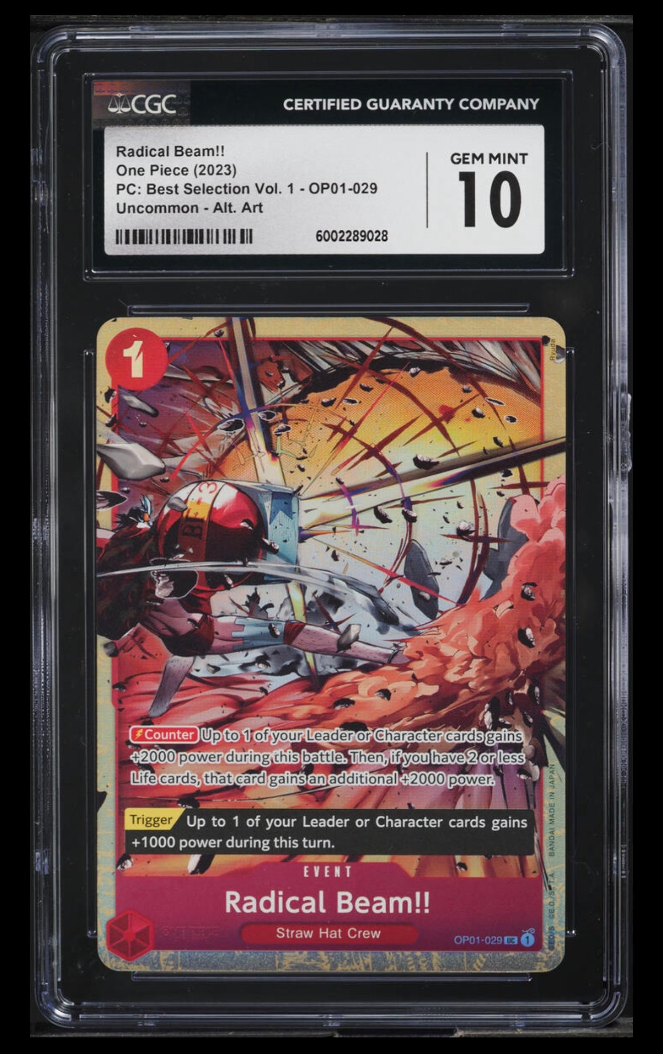 2023 One Piece Premium Best Selection Vol. 1 Alt Art Radical Beam!! CGC 10 GEM