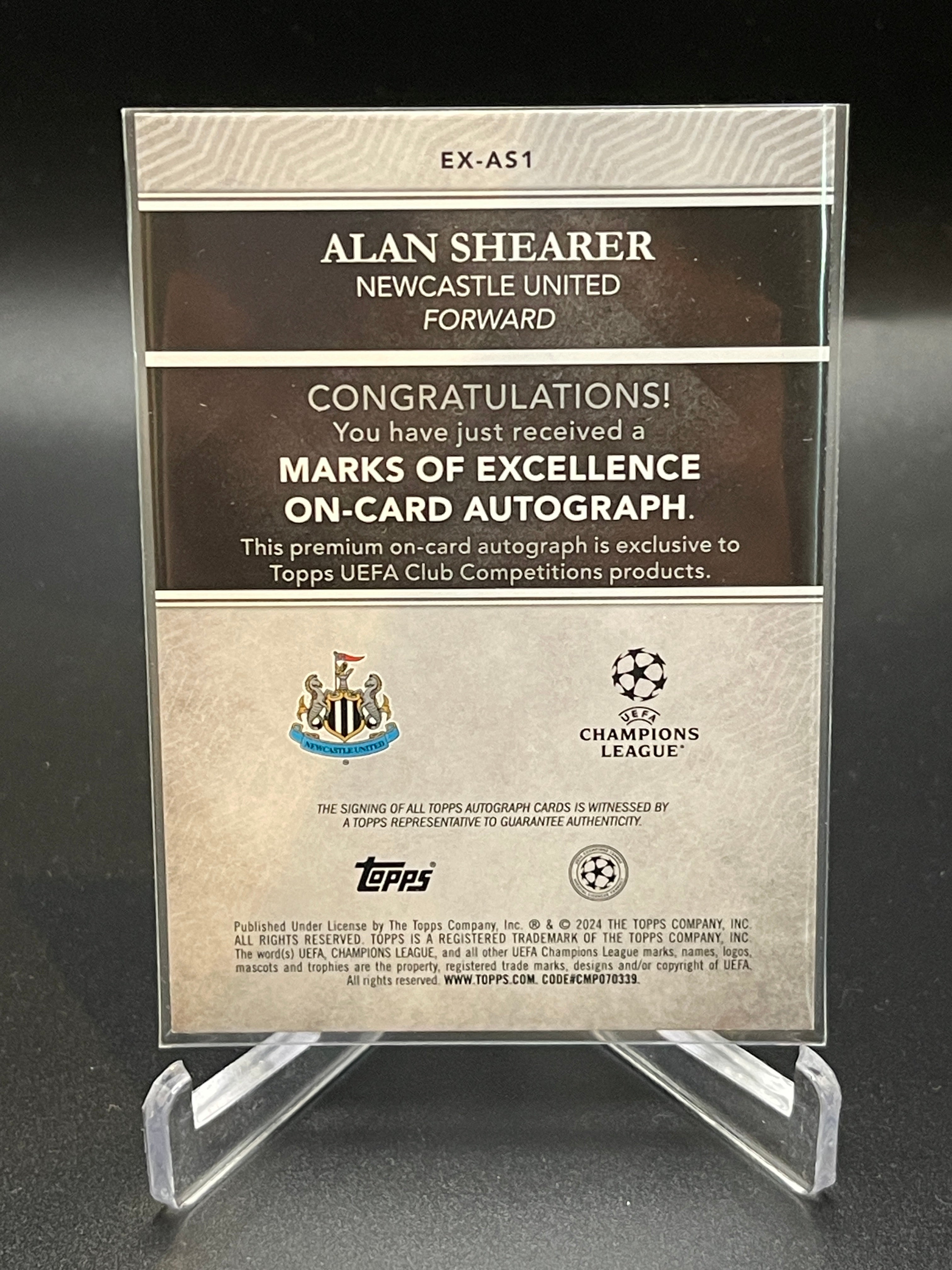 2023-24 Topps UCC Alan Shearer Marks Of Excellence On-Card Auto