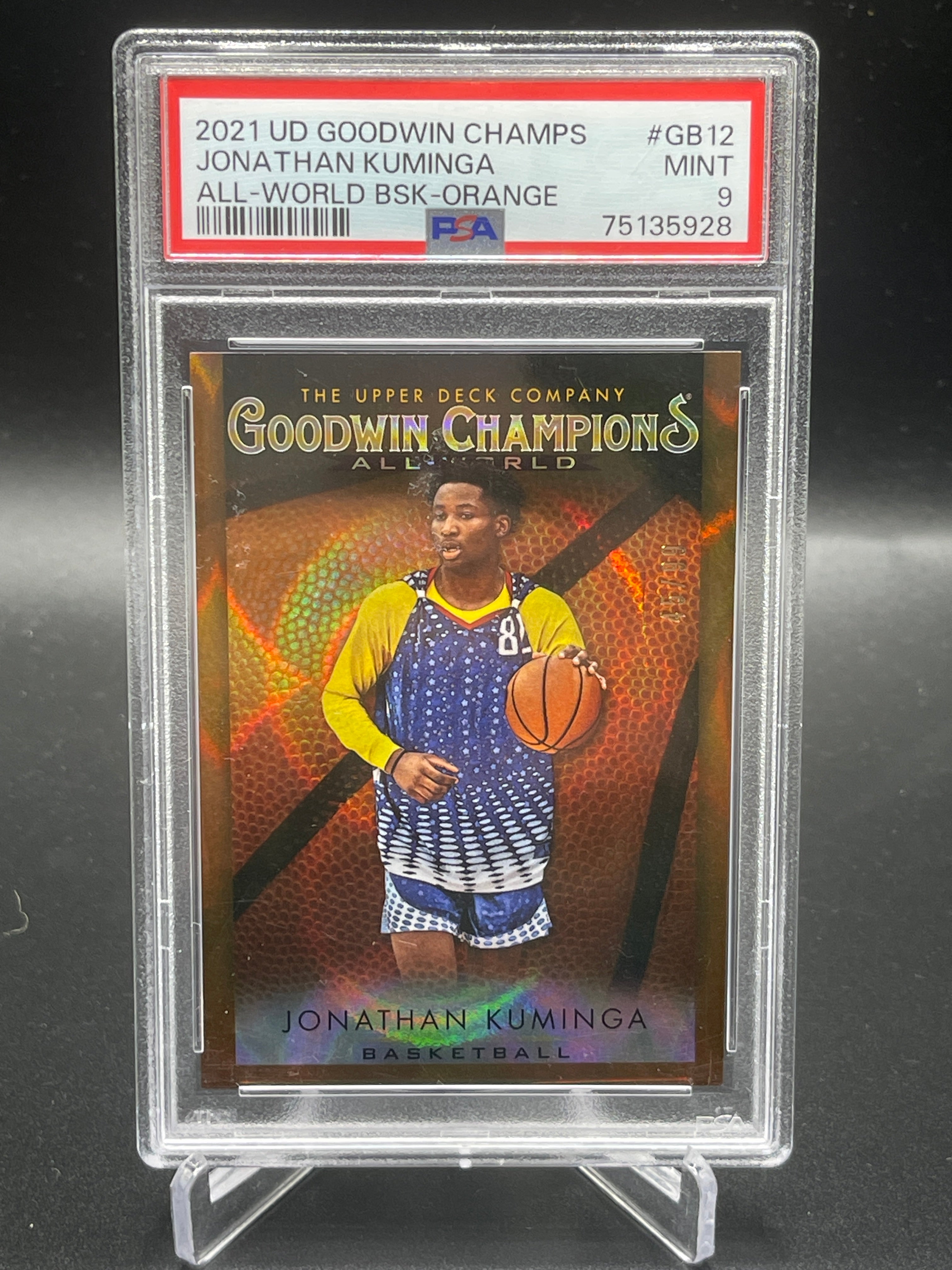 2021 UD Goodwin Champs Jonathan Kuminga All-World BSK-Orange #GB12 /99 Mint 9 PSA