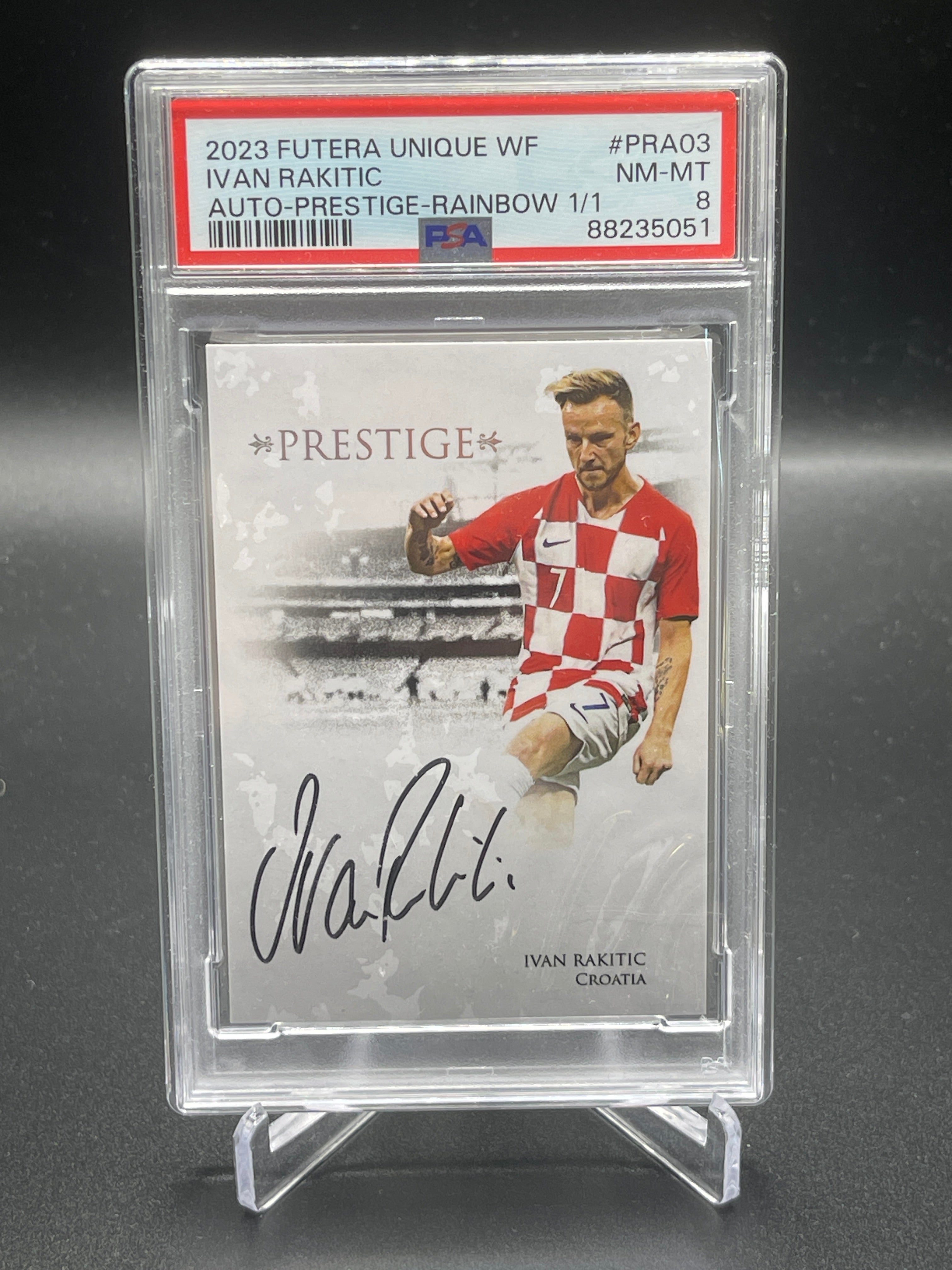 2023 Futera Unique WF #PRA03 Ivan Rakitic Auto Prestige Rainbow 1/1 PSA 8