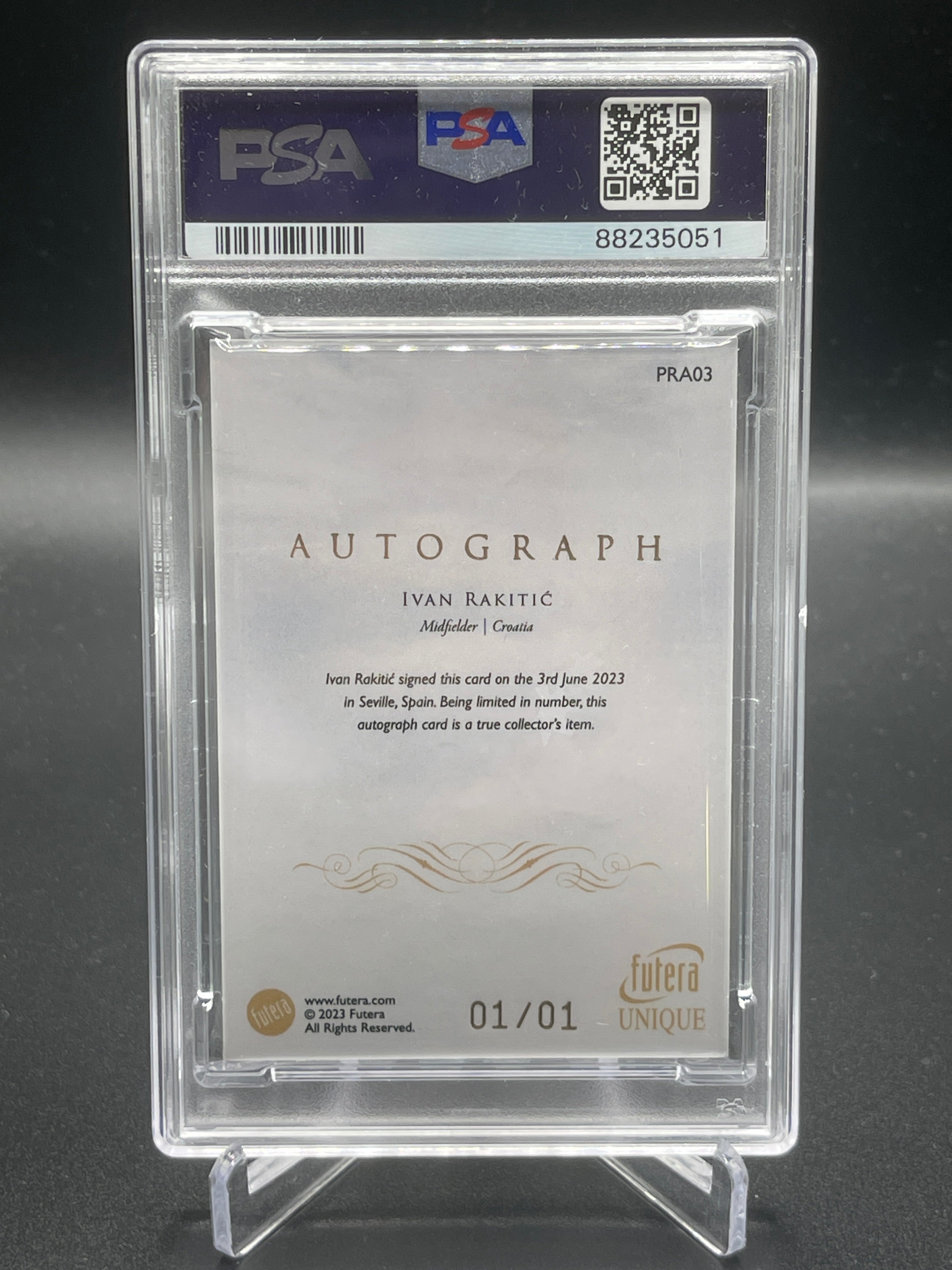 2023 Futera Unique WF #PRA03 Ivan Rakitic Auto Prestige Rainbow 1/1 PSA 8