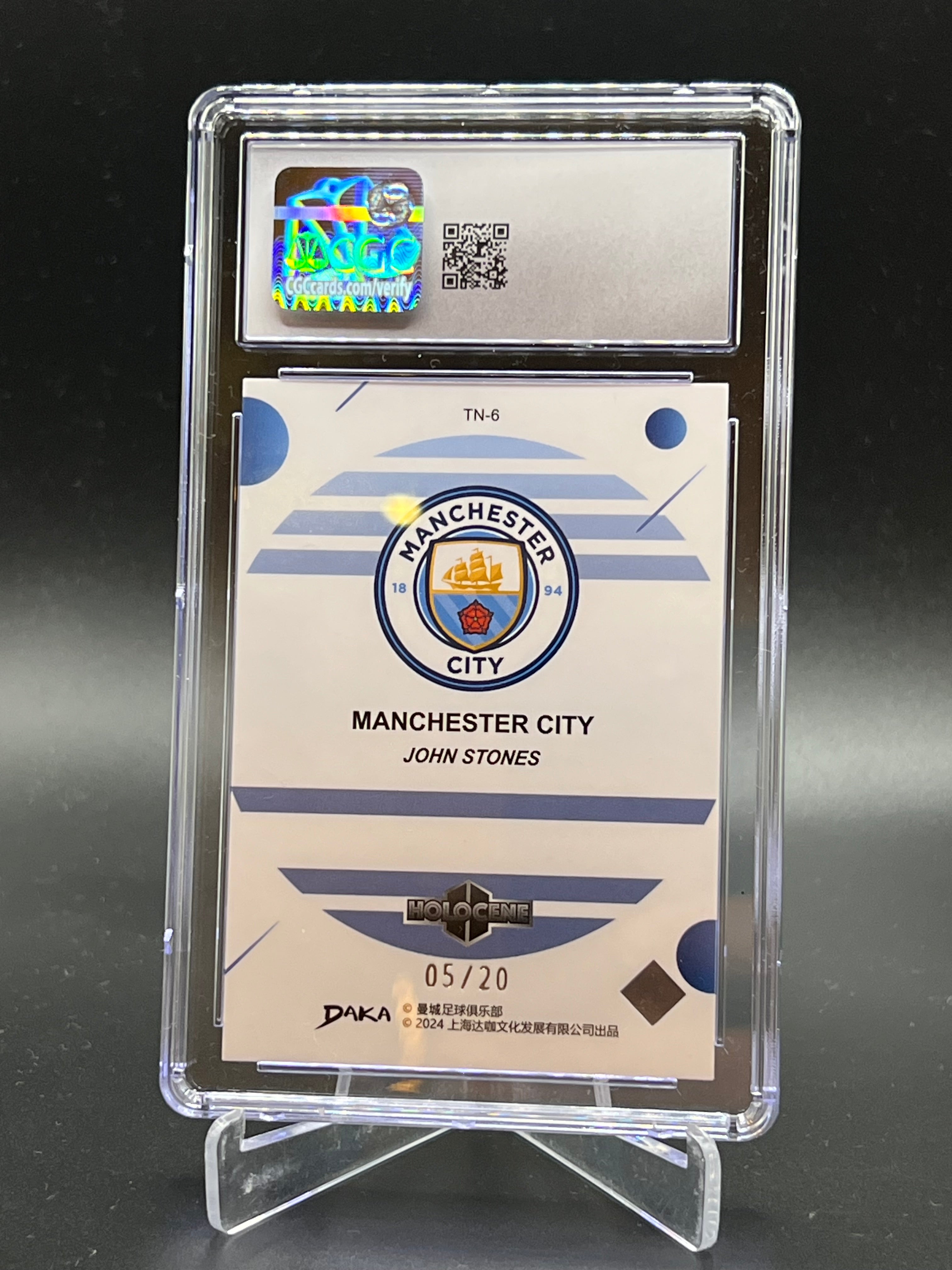 John Stones /20 CGC 10 Gem Mint 2023-2024 DAKA Manchester City Holocene Blue Moon Storm