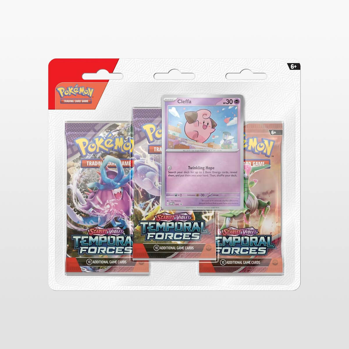 Scarlet & Violet-Temporal Forces 3 Booster Packs & Cleffa Promo Card forside